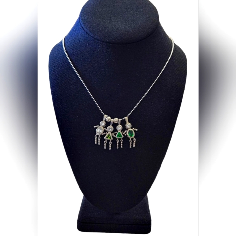 Vintage Italian Sterling Silver Necklace With Gemstone Pendants